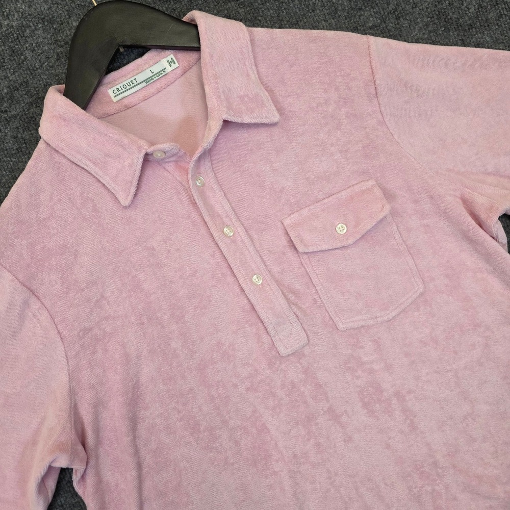 Criquet Polo Shirt Mens Large Pink Terry Cloth Short Sleeve Pocket Cotton